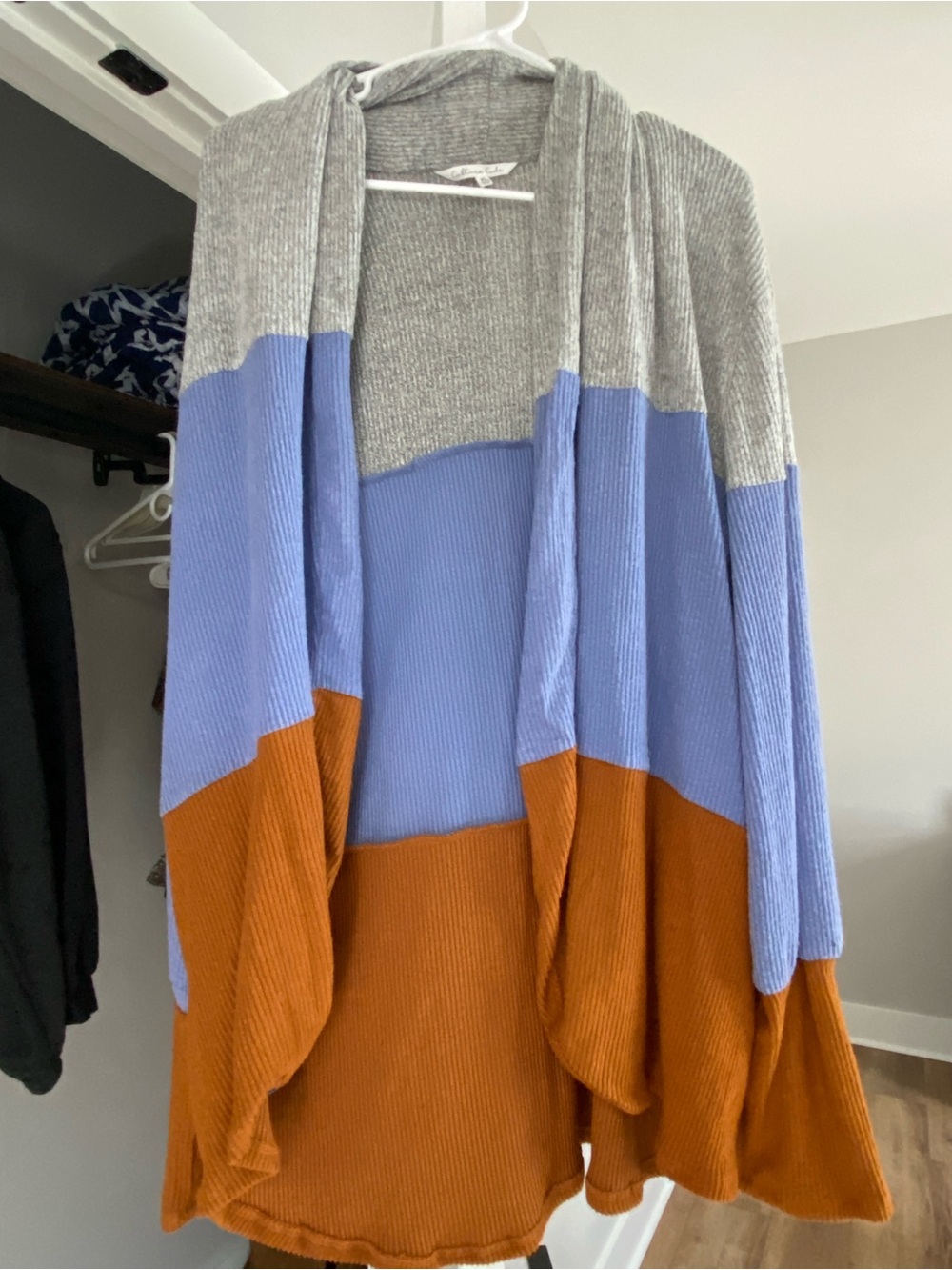 Colorblock Open-Front Women's Cardigan Sweater - Gray, Blue & Rust